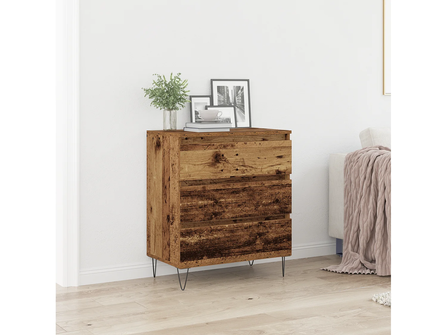 Dressoir met lades in oud hout 60x35x70 cm in bewerkt hout