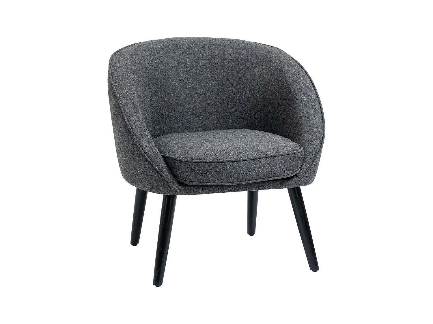 Loungestoel met armleuningen, linnen stof, houten poten, grijs (71x65x75 cm)