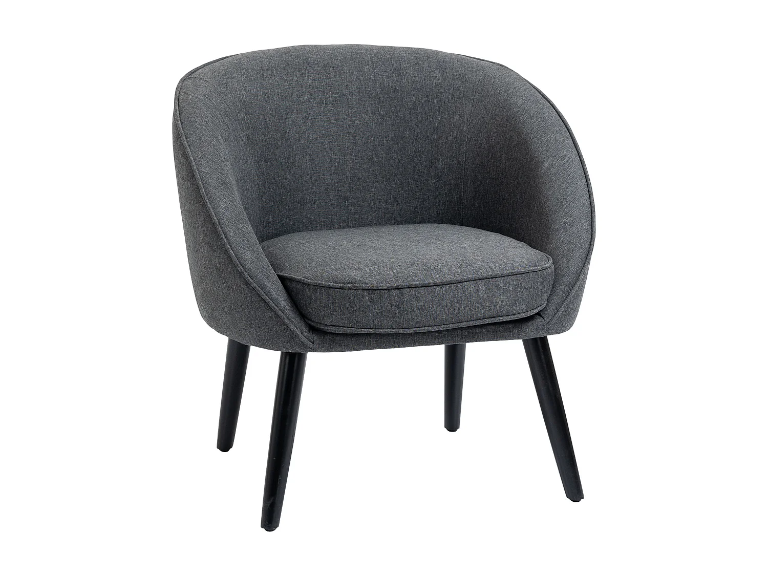 Fauteuil lounge avec accoudoirs, tissu lin, pieds en bois, gris (71x65x75 cm)