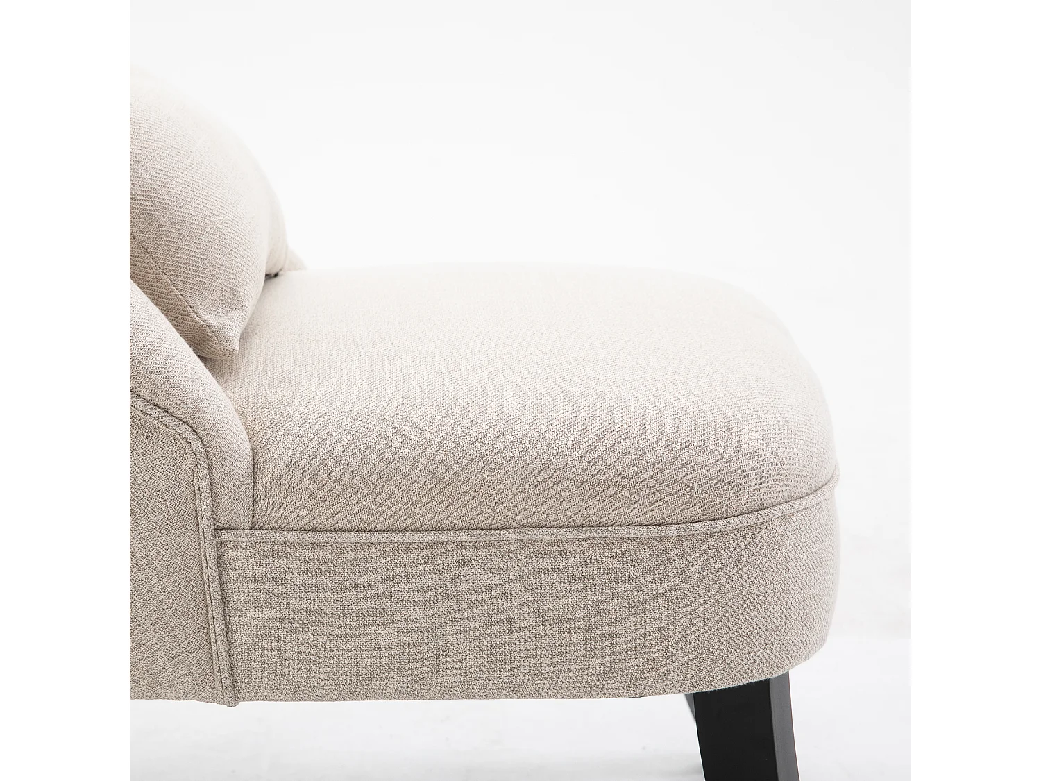 Fauteuil relax avec coussin de dos, tissu lin, pieds en bois, crème (52.5x69x77 cm)