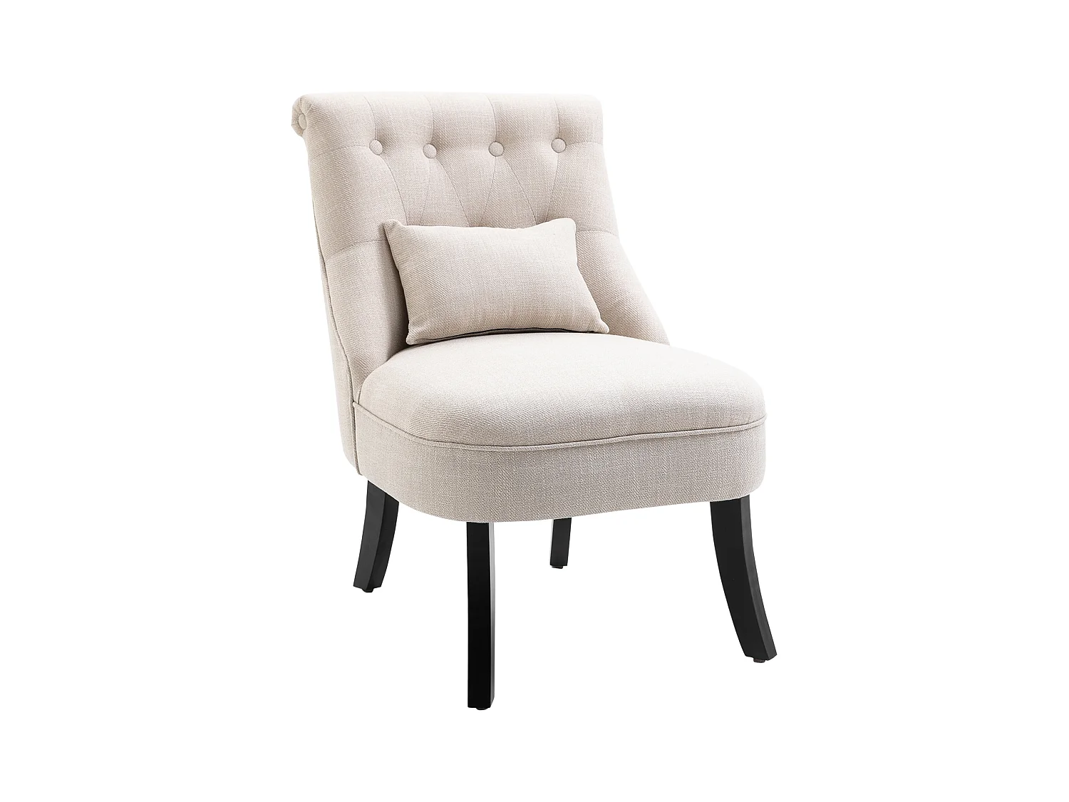 Relaxfauteuil met rugkussen, linnen stof, houten poten, crème (52,5x69x77 cm)