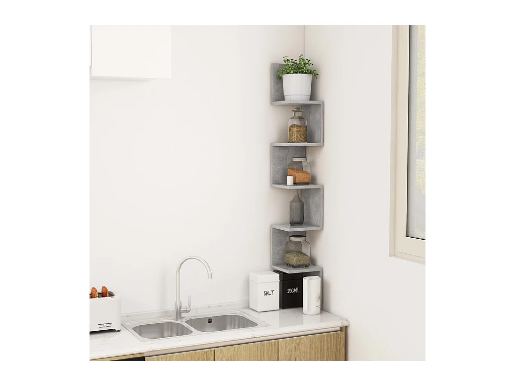 Étagère d'angle murale Gris béton Bois d'ingénierie