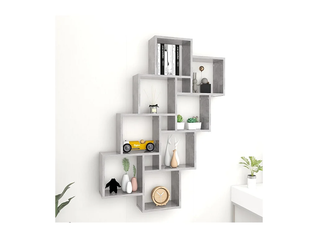 Mensola da parete a cubo grigio cemento 90x15x119 cm in legno ingegnerizzato