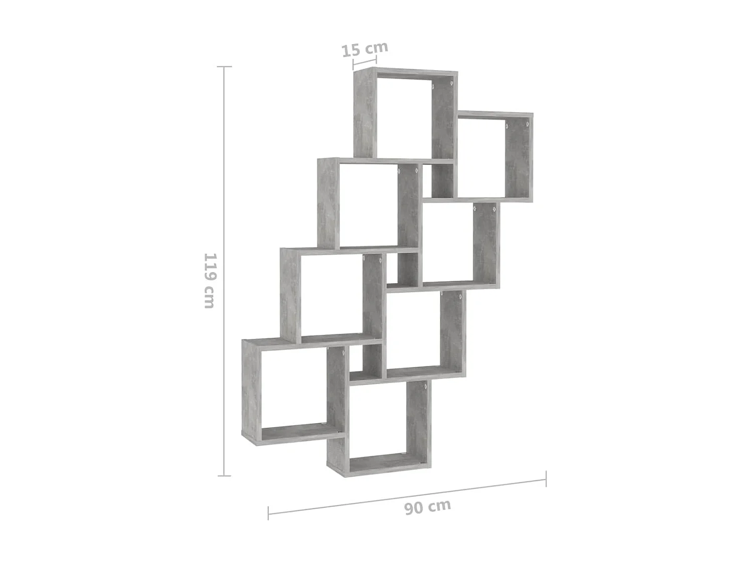 Mensola da parete a cubo grigio cemento 90x15x119 cm in legno ingegnerizzato
