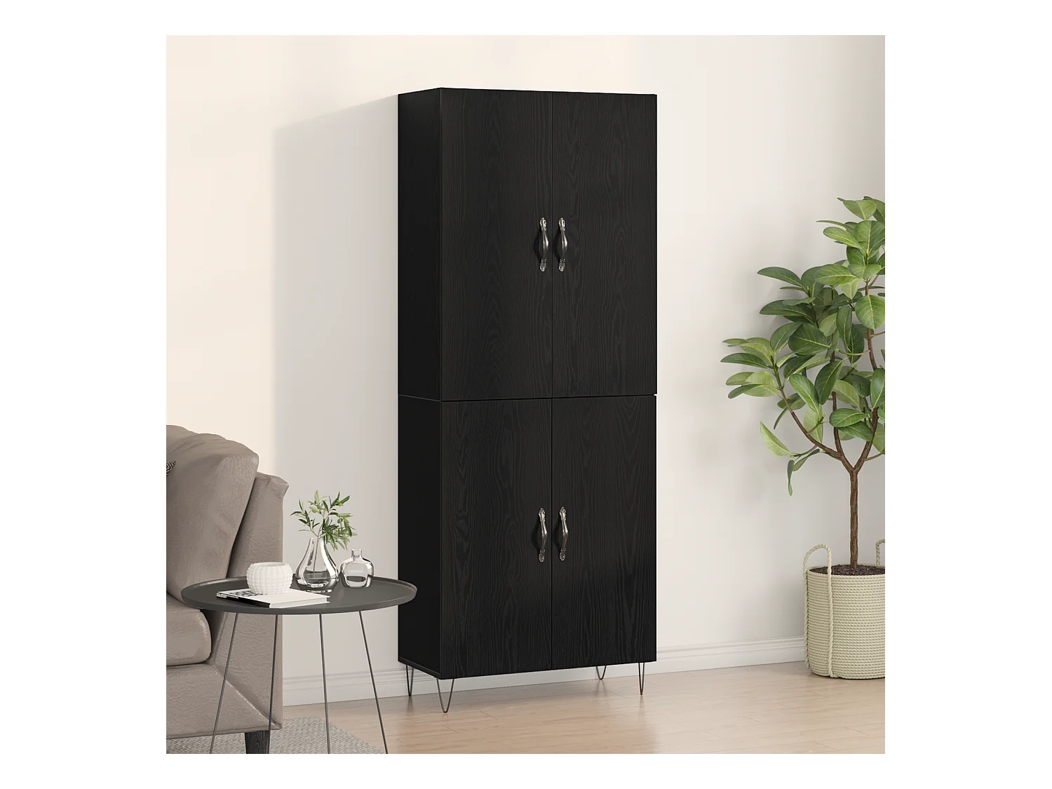 Highboard Chêne Noir 69,5x34x180 cm Bois d'Ingénierie