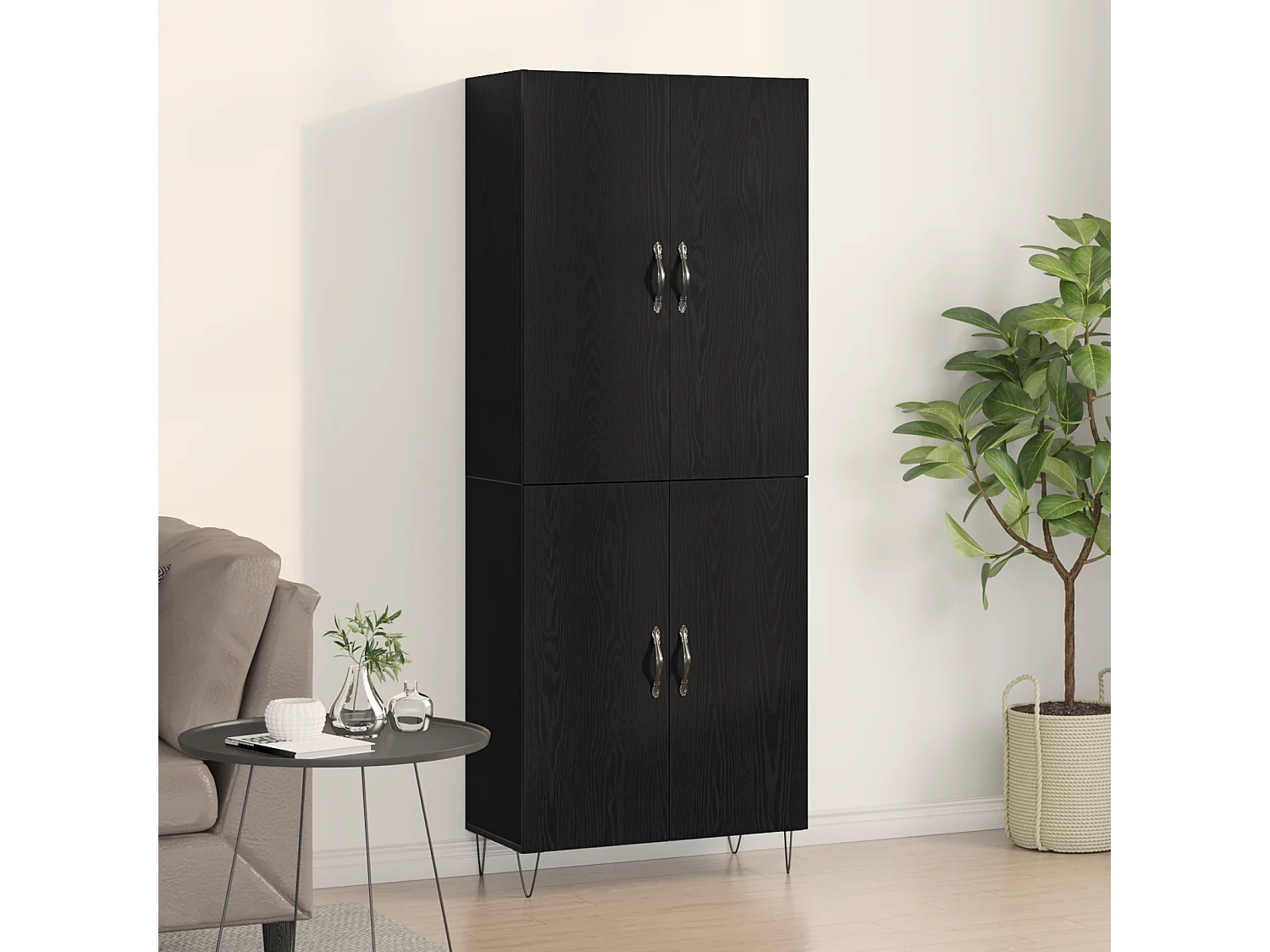 Highboard Chêne Noir 69,5x34x180 cm Bois d'Ingénierie