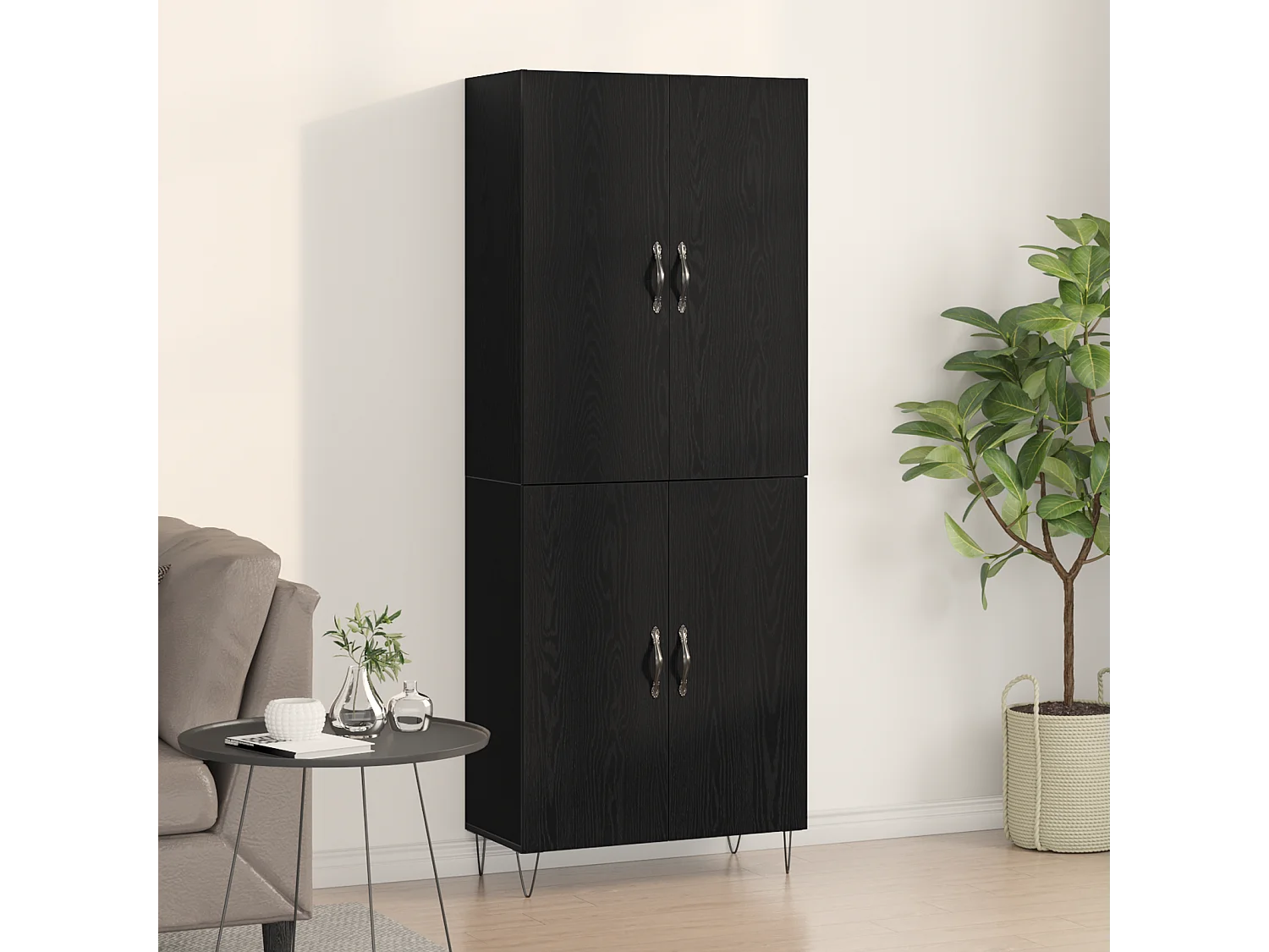 Highboard Chêne Noir 69,5x34x180 cm Bois d'Ingénierie