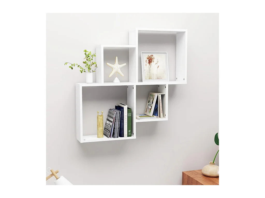 Mensola da parete a cubo Bianco 80x15x78,5 cm Legno ingegnerizzato