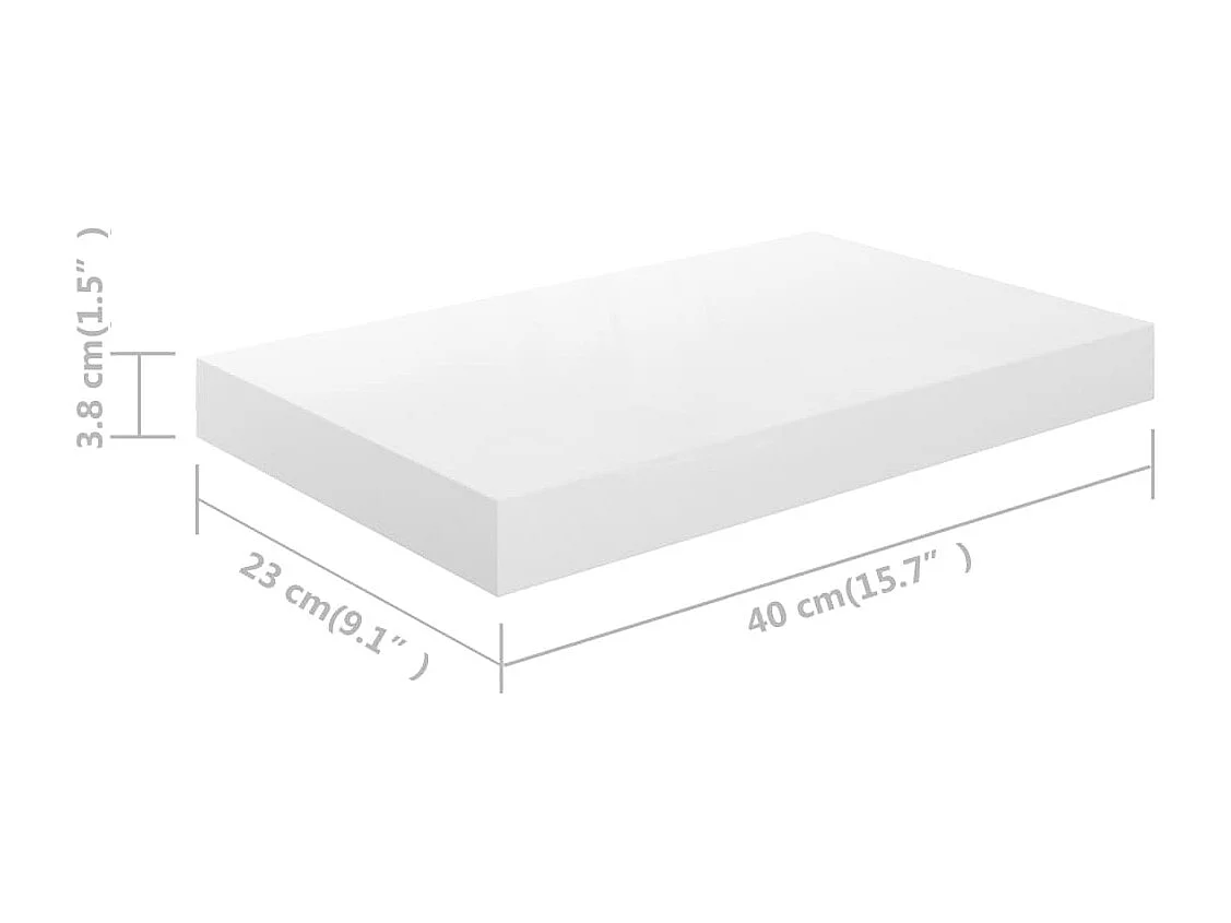 Mensola da parete sospesa 2 pezzi Bianco lucido 40x23x3,8 cm MDF