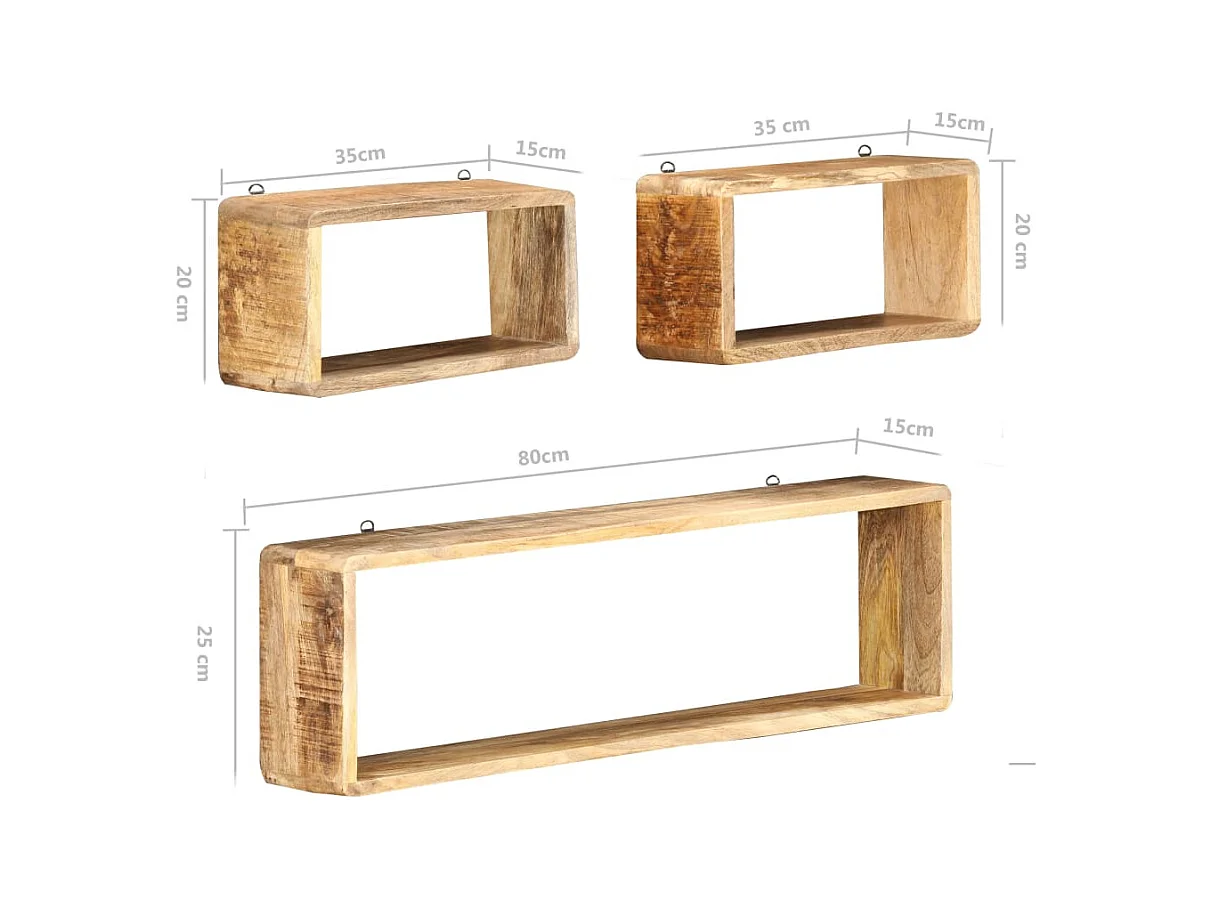 3-delige kubusplankenset van massief mangohout