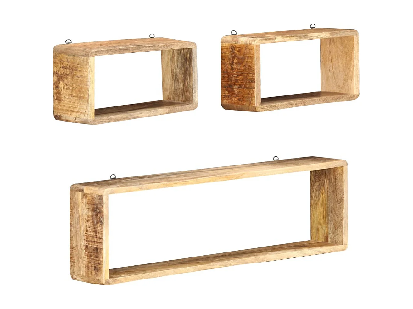 Juego de estantería cúbica de 3 piezas de madera maciza de mango