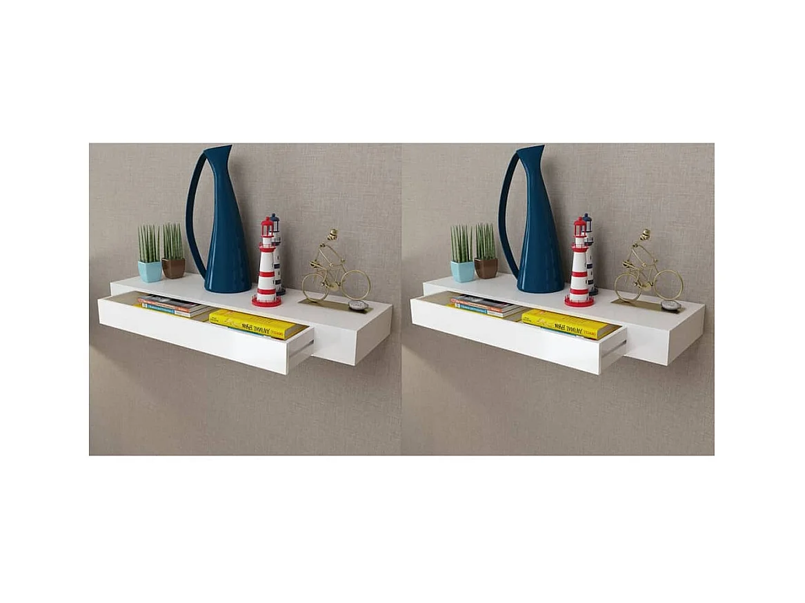 Wandplanken met lades 2 stuks Wit 80 cm