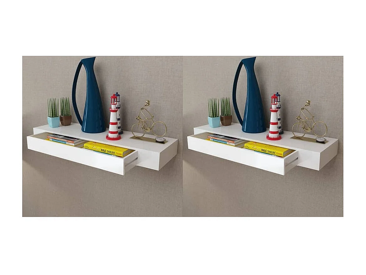 Étagères murales avec tiroirs 2 pcs Blanc 80 cm