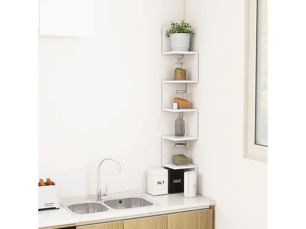 Mensola angolare da parete bianca 20x20x127,5 cm in legno ingegnerizzato