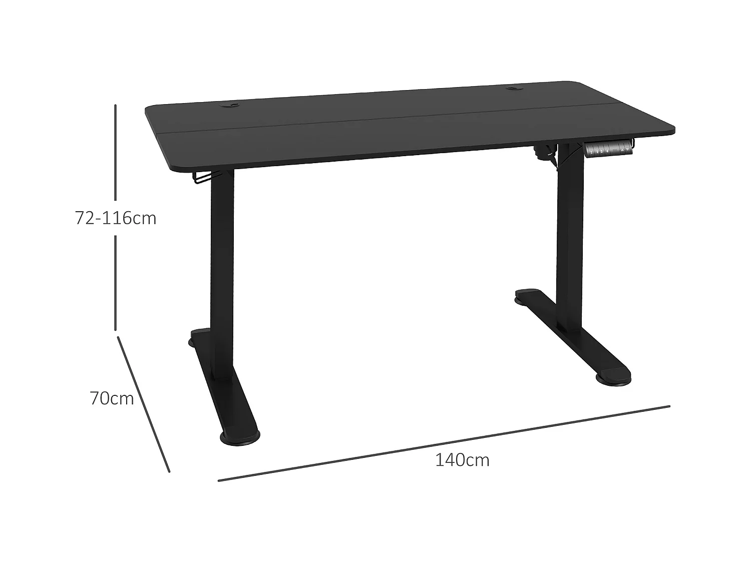 Bureau assis-debout électrique, anti-collision, contre la surchauffe, panneaux MDF, noir (140x70x72-116 cm)