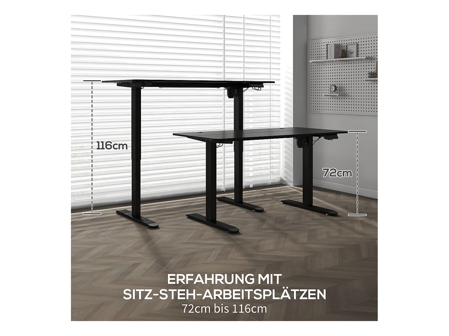 Bureau assis-debout électrique, anti-collision, contre la surchauffe, panneaux MDF, noir (140x70x72-116 cm)