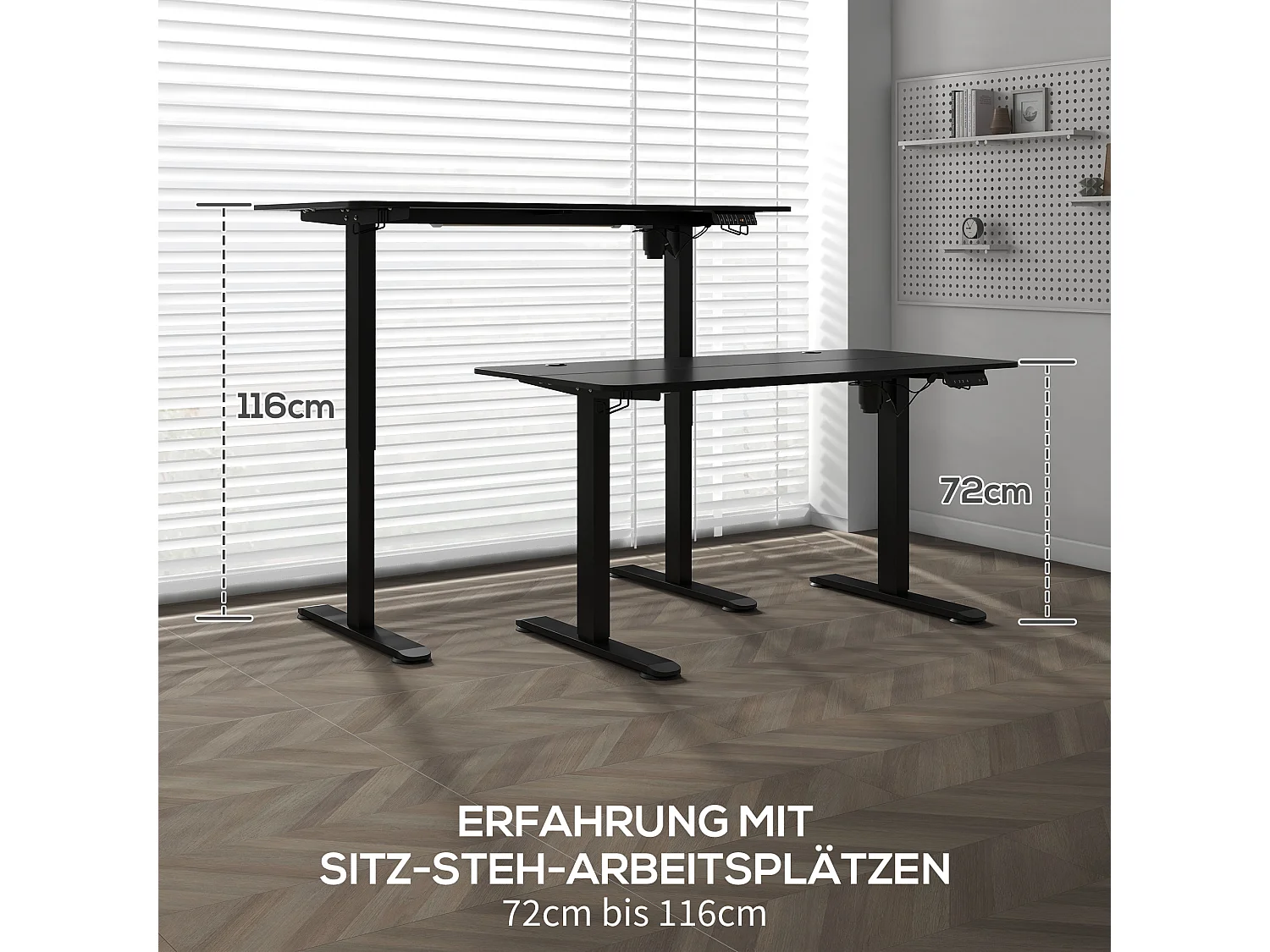 Bureau assis-debout électrique, anti-collision, contre la surchauffe, panneaux MDF, noir (140x70x72-116 cm)