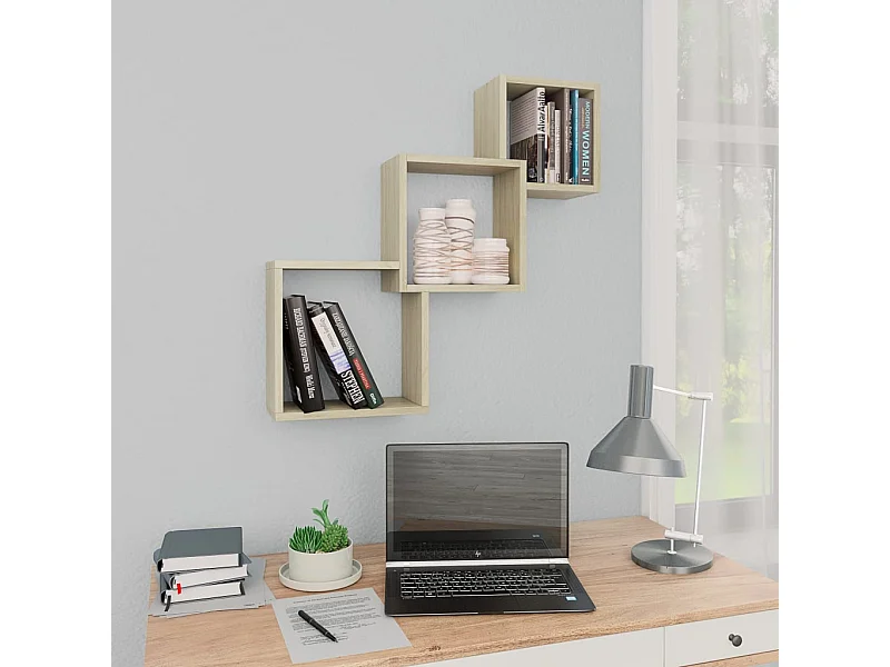 Estantes de pared cúbicos de madera de ingeniería de roble Sonoma