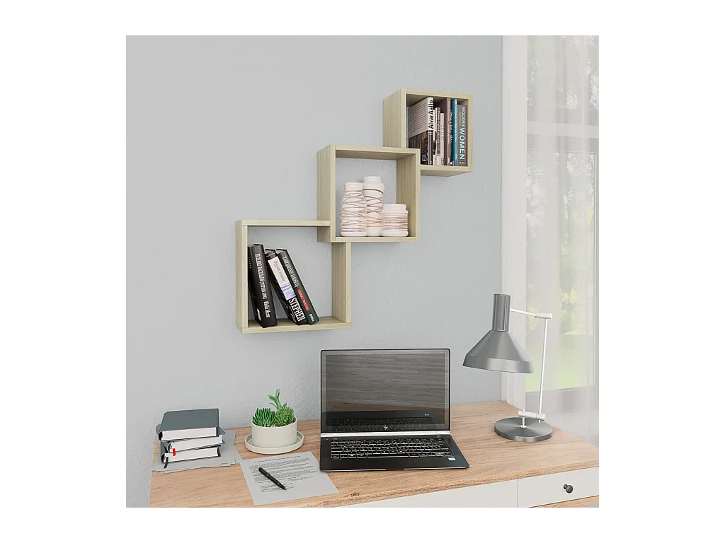 Estantes de pared cúbicos de madera de ingeniería de roble Sonoma