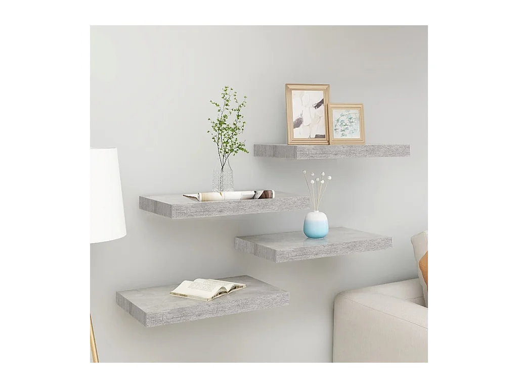 Étagères murales flottantes 4 pcs gris béton 40x23x3,8 cm MDF
