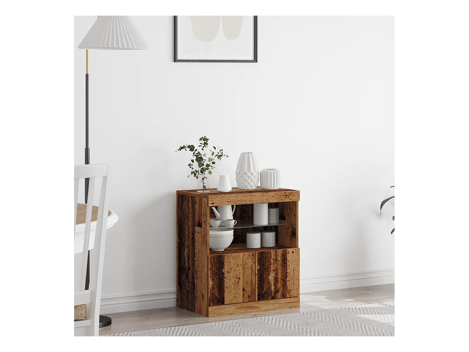 Buffet avec lumières LED en bois ancien 60x37x67 cm