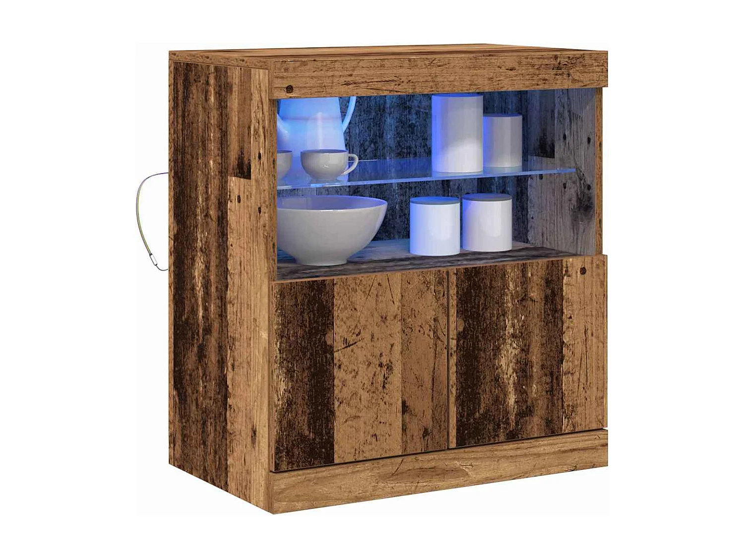 Buffet avec lumières LED en bois ancien 60x37x67 cm