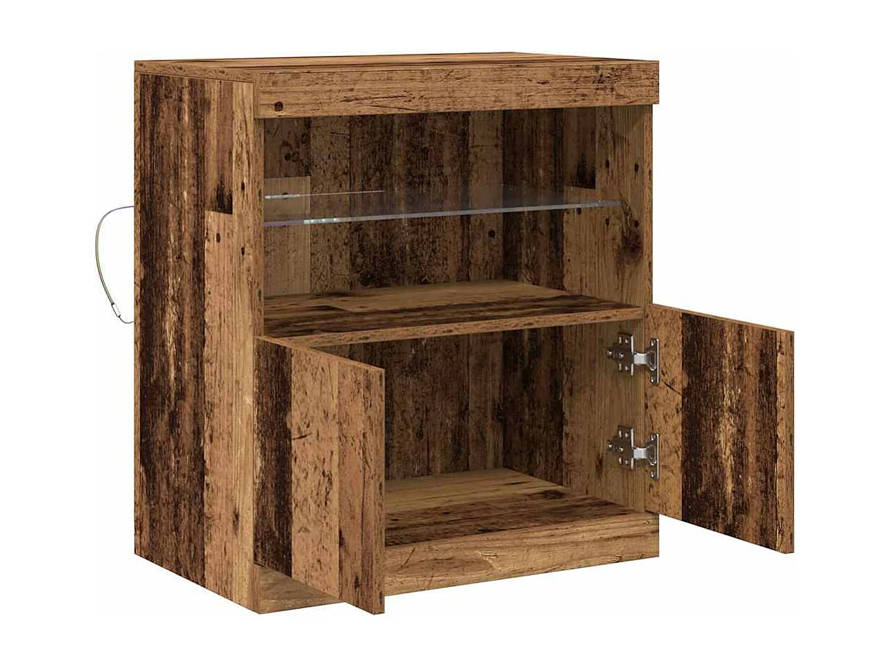 Buffet avec lumières LED en bois ancien 60x37x67 cm