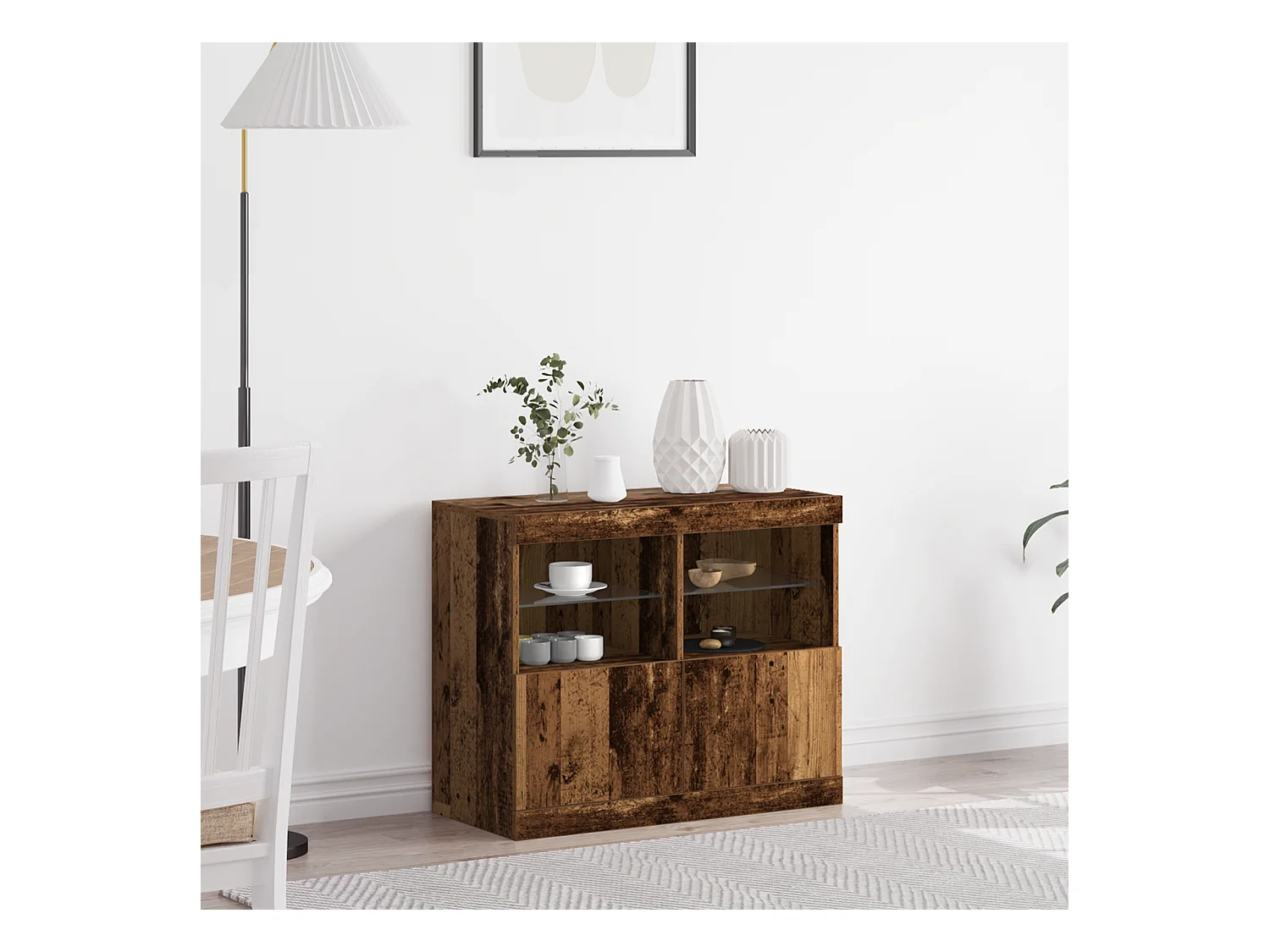 Meuble de rangement avec lumières LED Bois ancien 81x37x67 cm