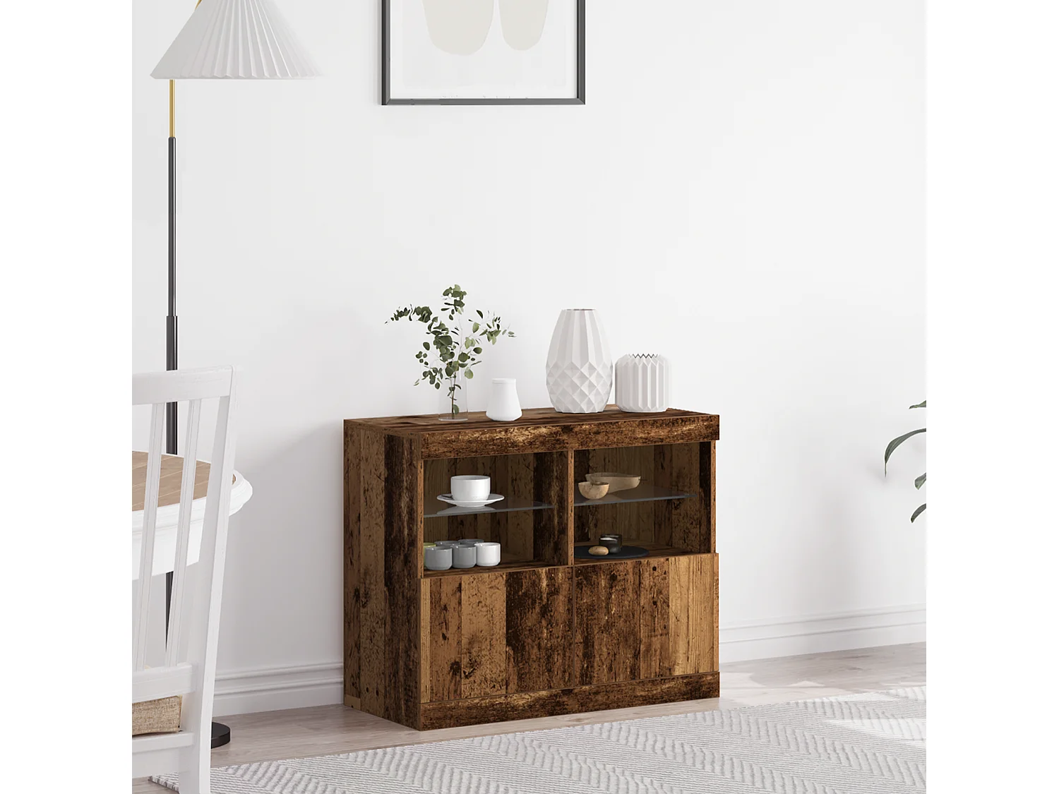 Meuble de rangement avec lumières LED Bois ancien 81x37x67 cm