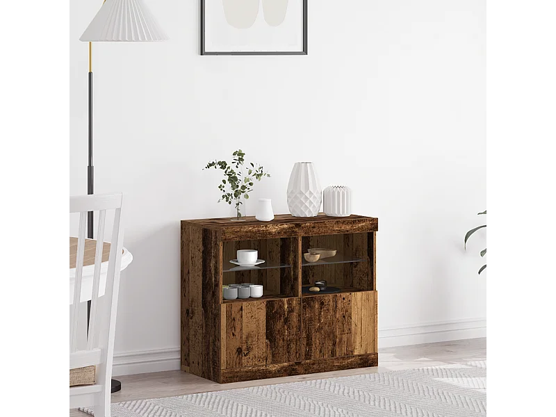 Meuble de rangement avec lumières LED Bois ancien 81x37x67 cm