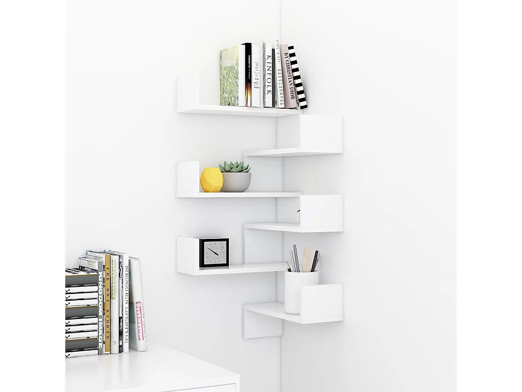 Étagères murales d'angle 2 pcs Blanc 40x40x50cm bois ingénierie