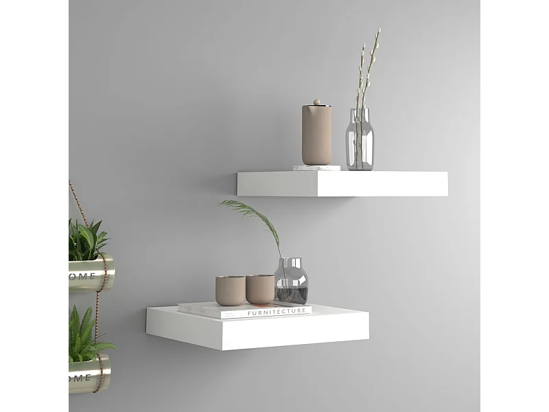 Zwevende wandplanken 2 stuks wit 23x23,5x3,8 cm MDF