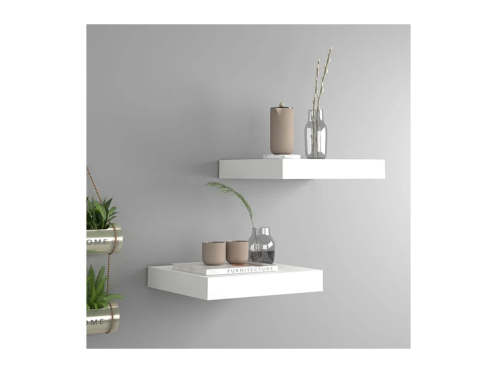 Mensole da parete sospese 2 pezzi bianche 23x23,5x3,8 cm MDF