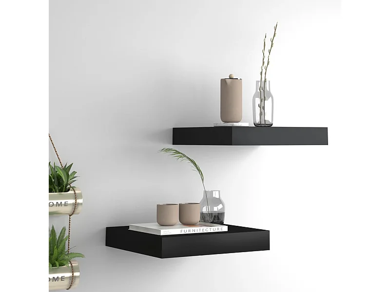 Zwevende wandplanken 2 stuks zwart 23x23,5x3,8 cm MDF