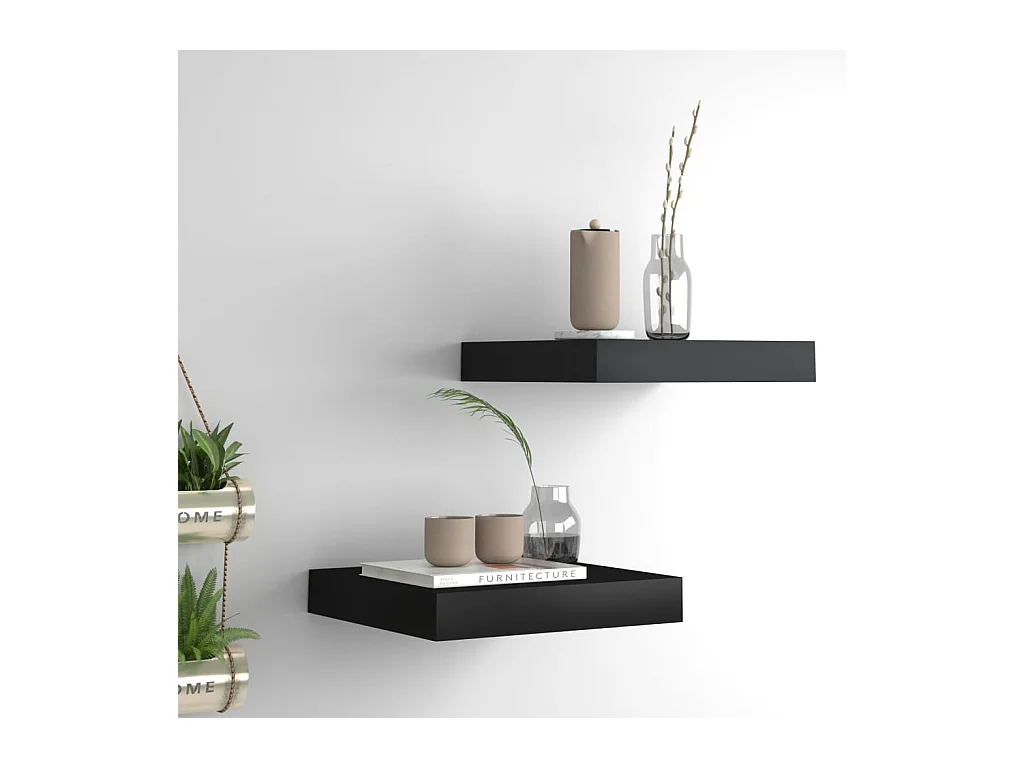 Mensole da parete sospese 2 pezzi nere 23x23,5x3,8 cm MDF