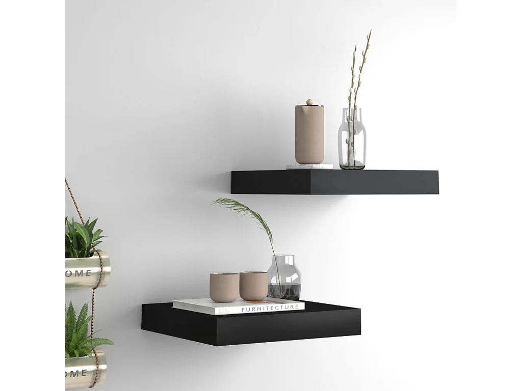 Étagères murales flottantes 2 pcs noir 23x23,5x3,8 cm MDF