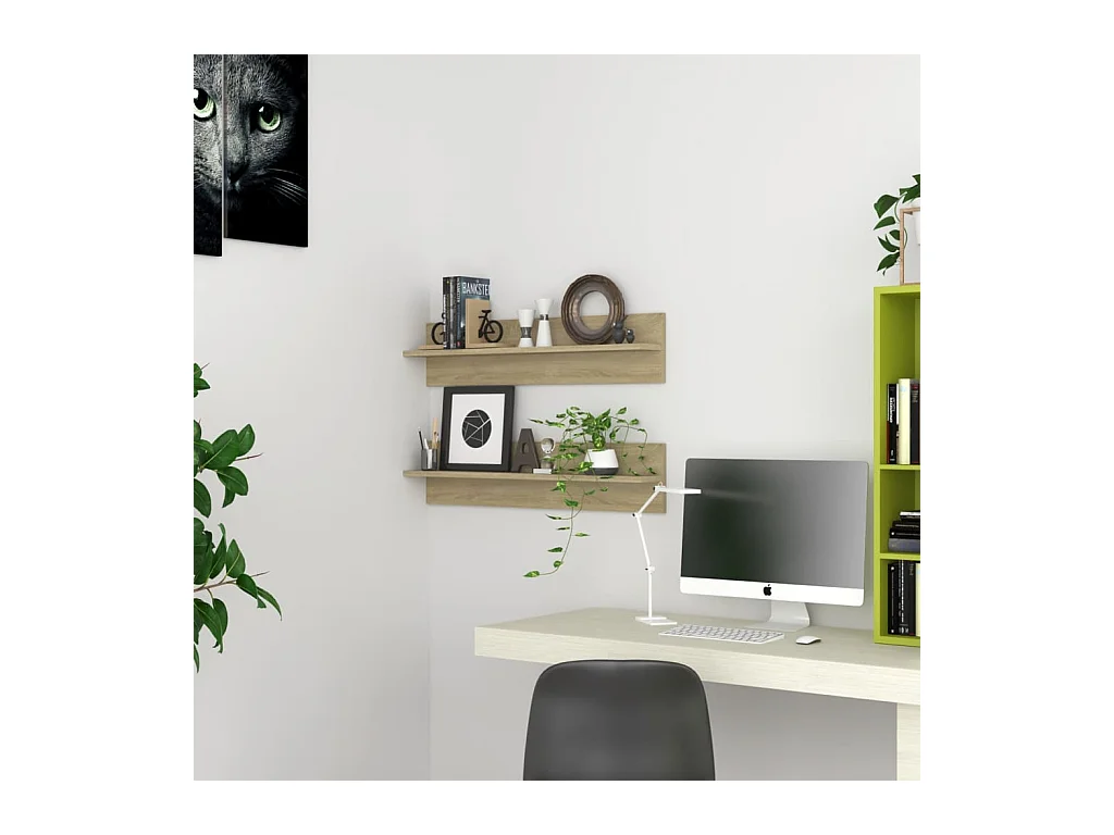 Mensole da parete 2 pz. Rovere Sonoma 80x11,5x18 cm