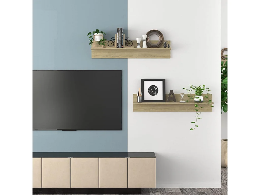 Mensole da parete 2 pz. Rovere Sonoma 80x11,5x18 cm