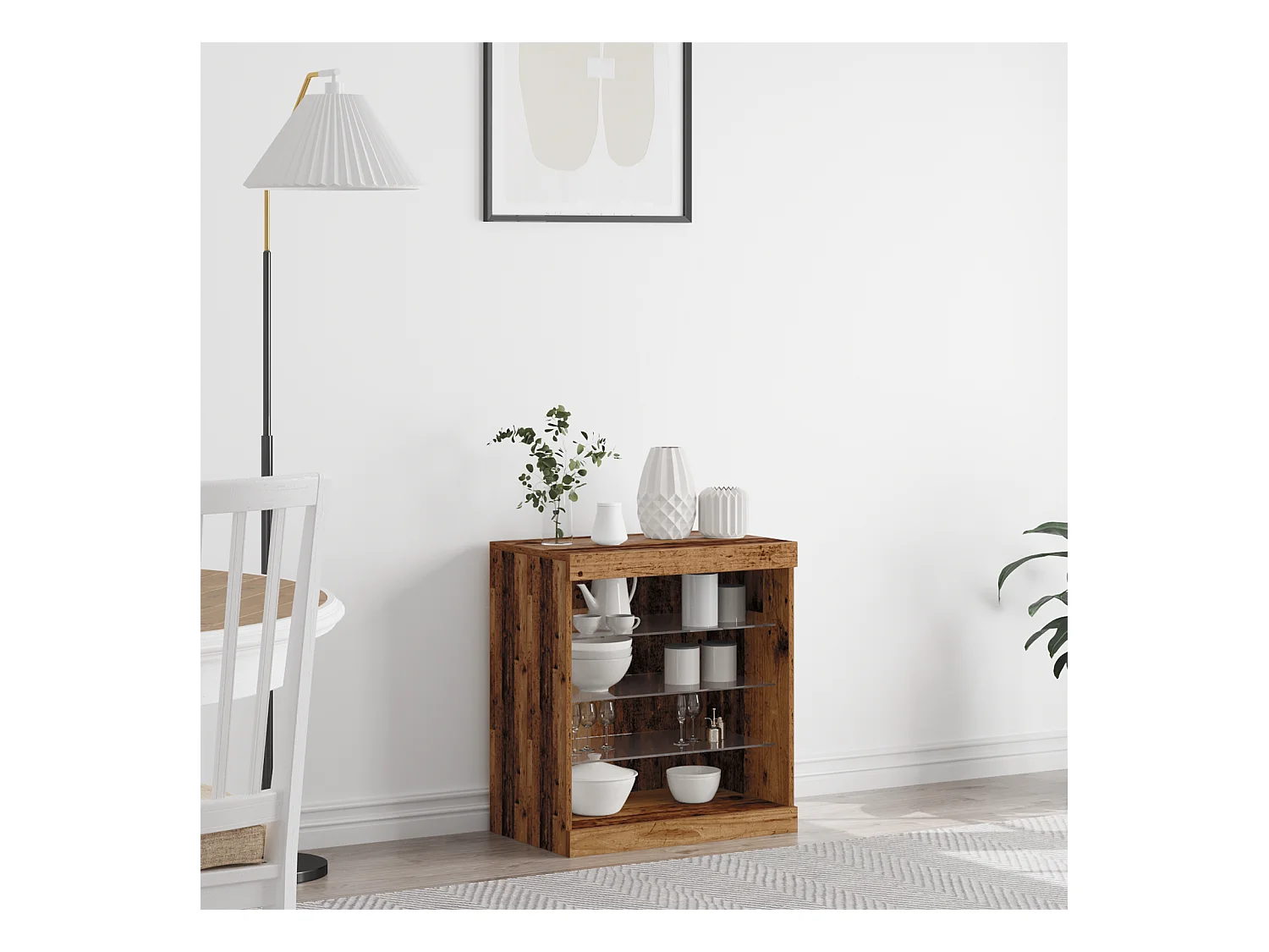 Buffet avec lumières LED Bois ancien 60,5x37x67 cm