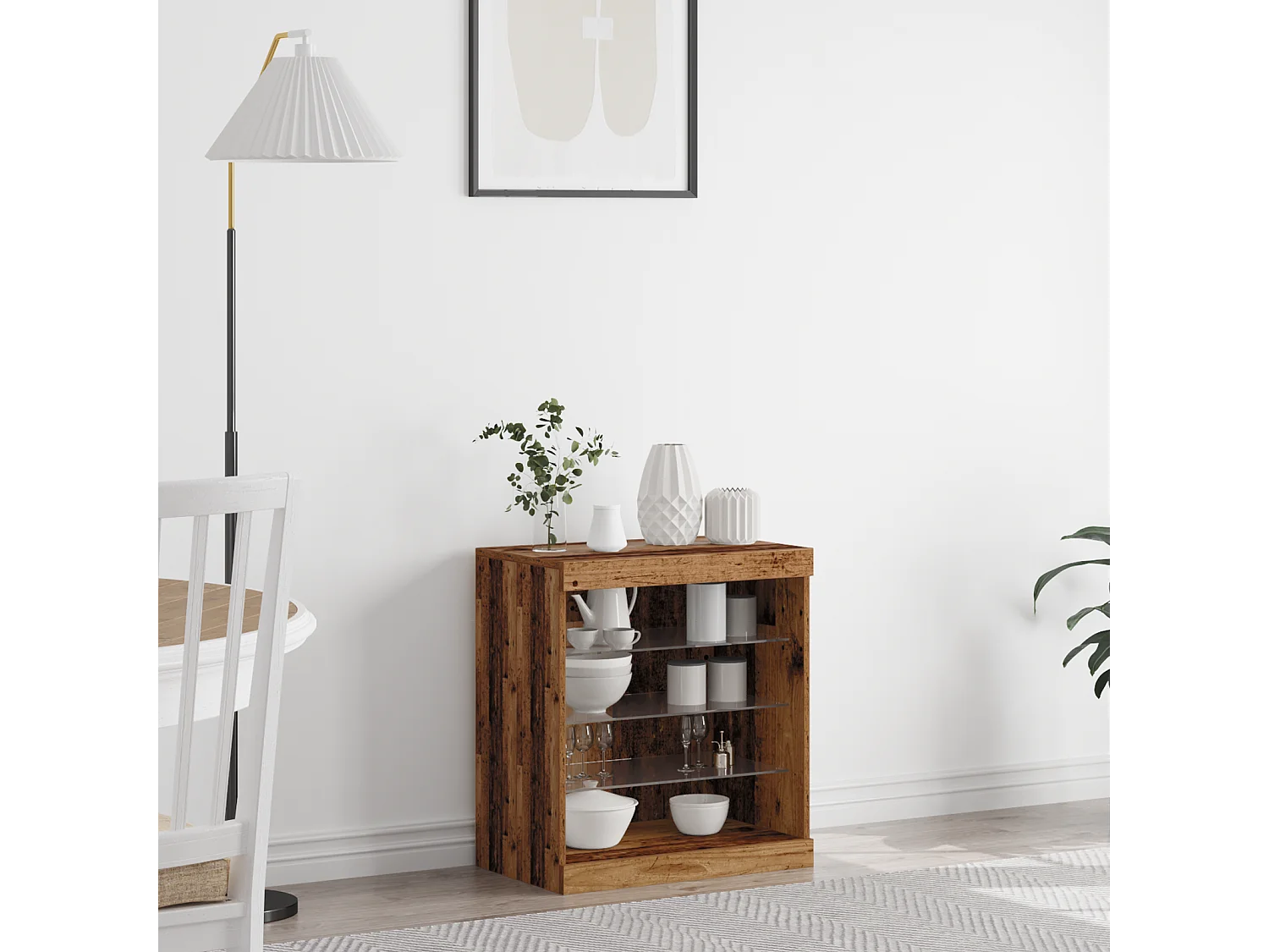 Buffet avec lumières LED Bois ancien 60,5x37x67 cm