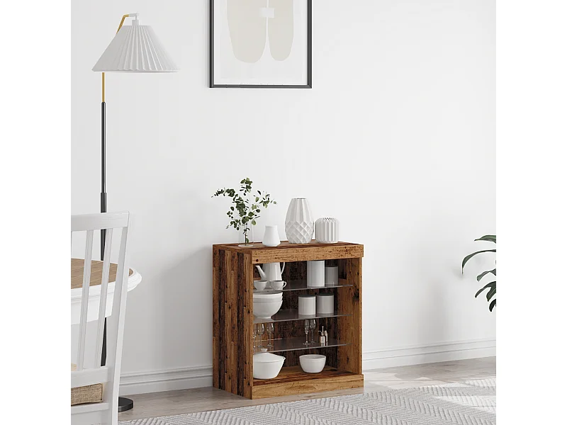 Buffet avec lumières LED Bois ancien 60,5x37x67 cm