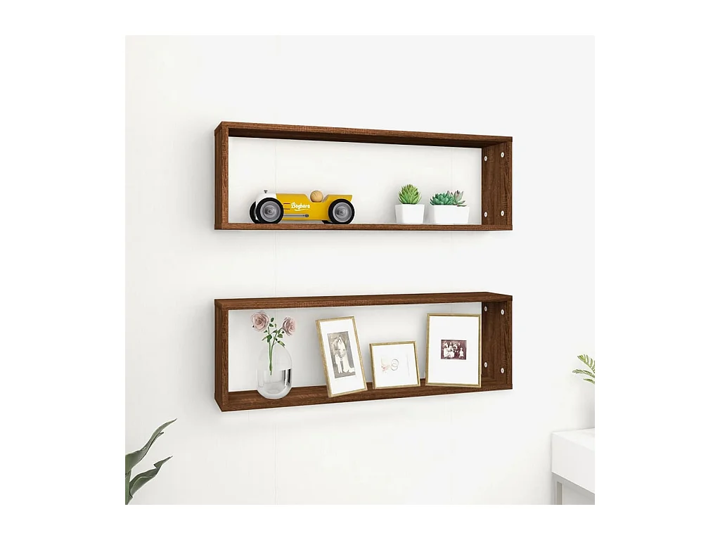 Kubus wandplanken 2 stuks Bruin eiken 80x15x26,5 cm