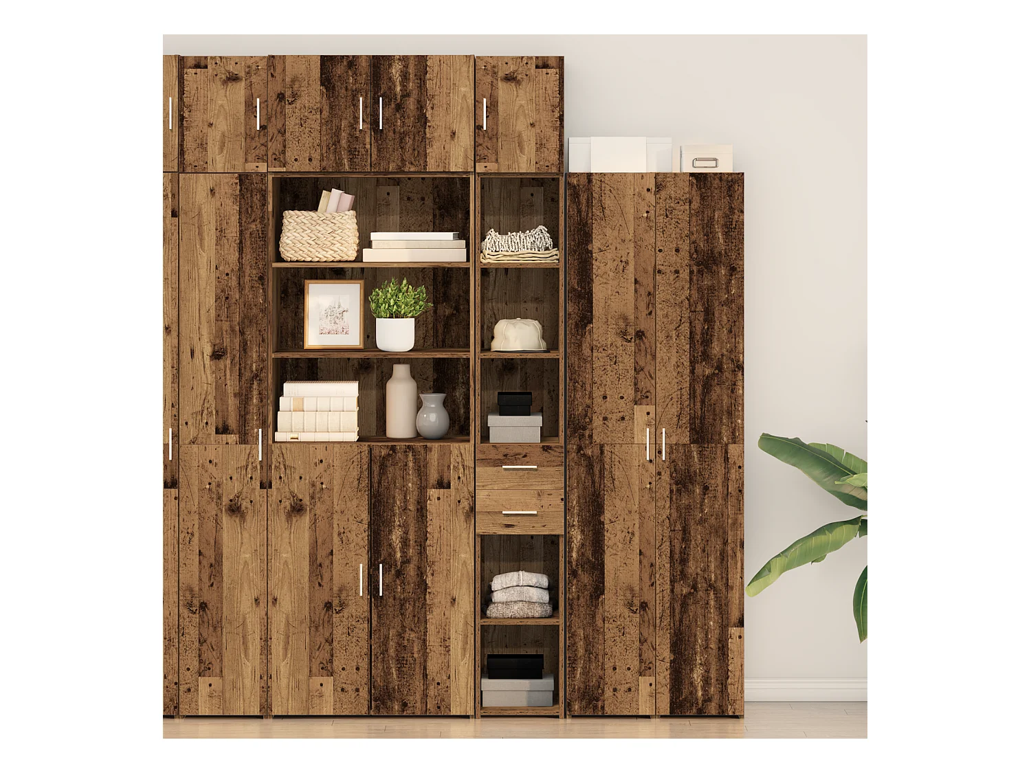 meuble de rangement bois ancien 30x42,5x225 cm bois reconstitué