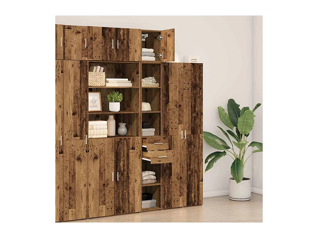 meuble de rangement bois ancien 30x42,5x225 cm bois reconstitué