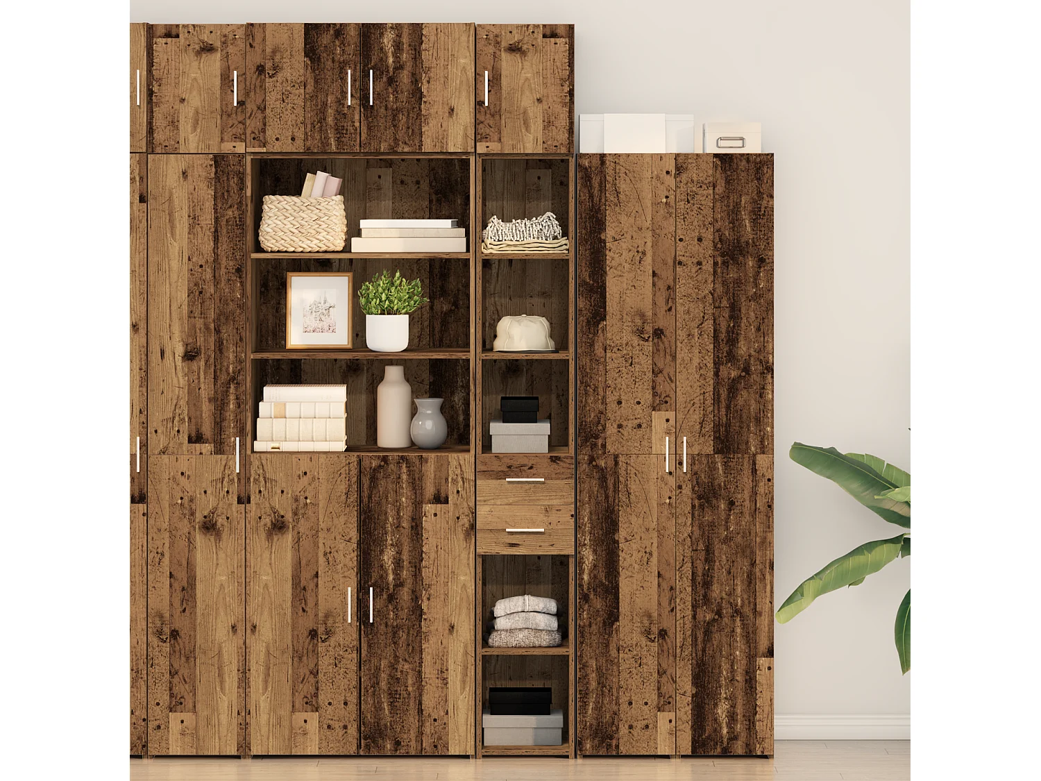 meuble de rangement bois ancien 30x42,5x225 cm bois reconstitué