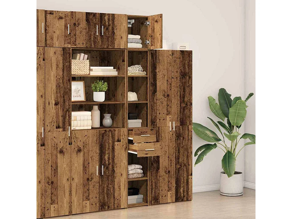 meuble de rangement bois ancien 30x42,5x225 cm bois reconstitué