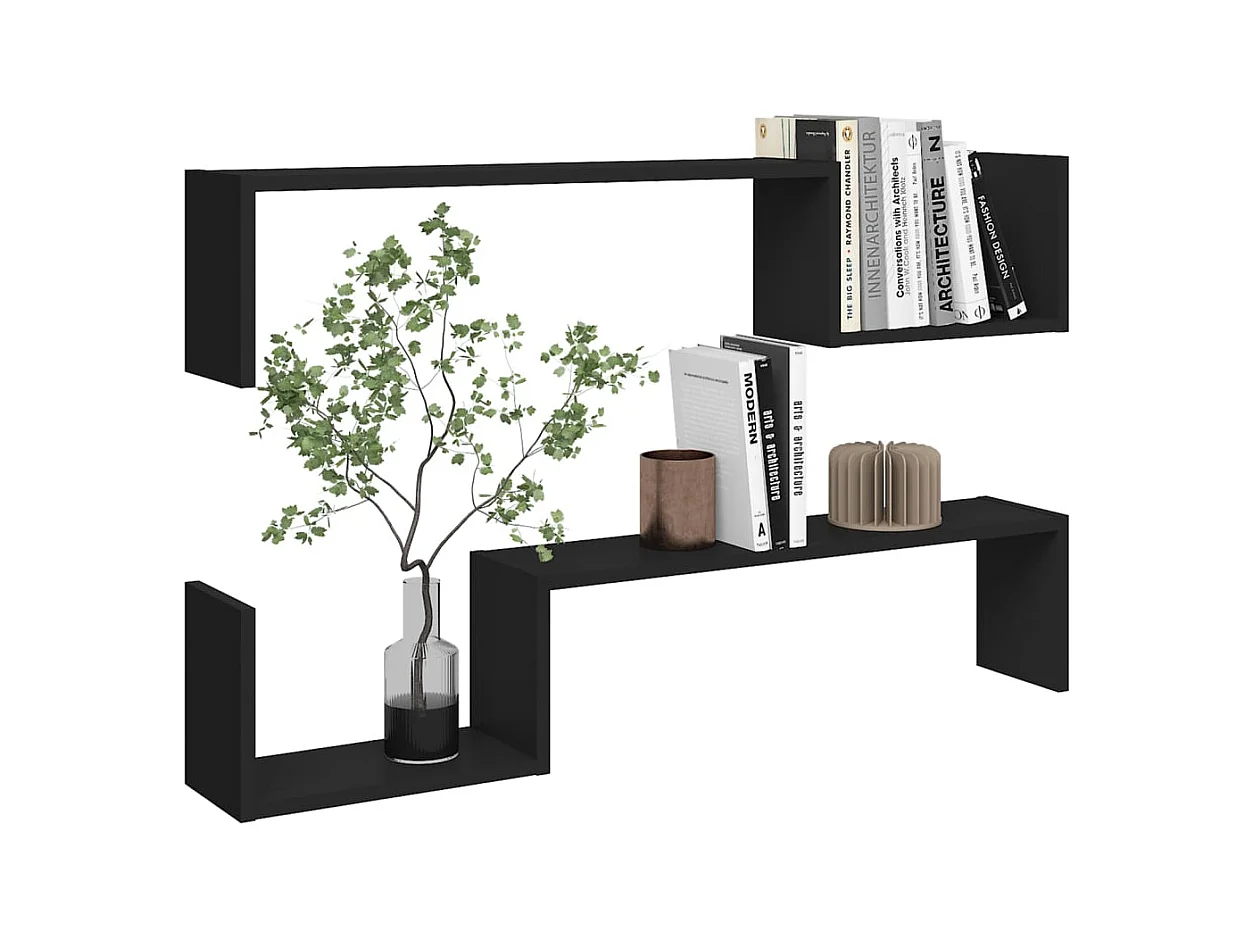 Mensole da parete 2 pezzi nere 100x15x20 cm in legno ingegnerizzato