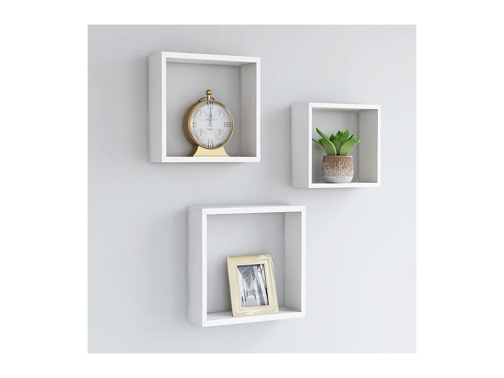Mensole da parete a cubo da 3 pezzi, MDF bianco