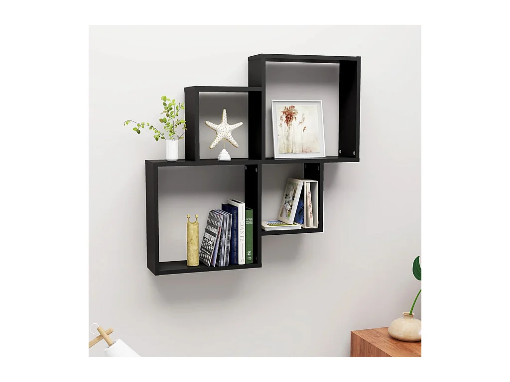 Étagère murale cube Noir 80x15x78,5 cm Bois d’ingénierie