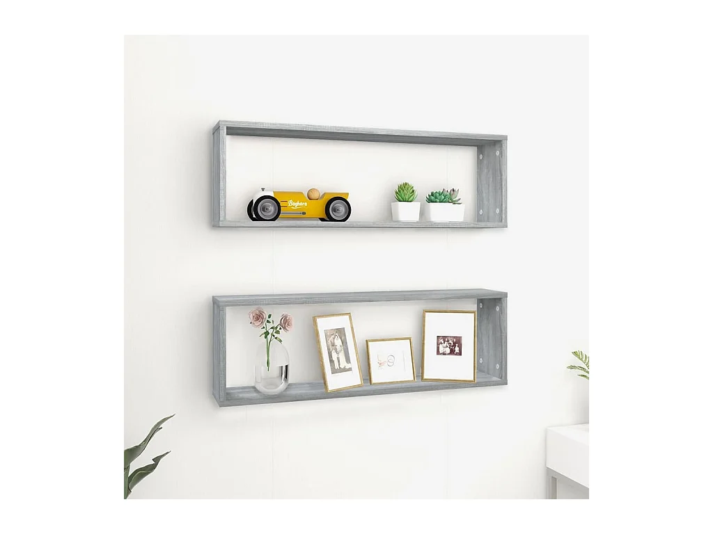 Mensole da parete cubiche 2 pezzi Sonoma grigio 80x15x26,5 cm